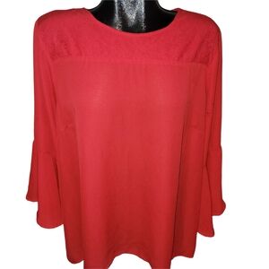 Grenier Women's Red Bell Sleeved Lace Detailed Blouse Size XL